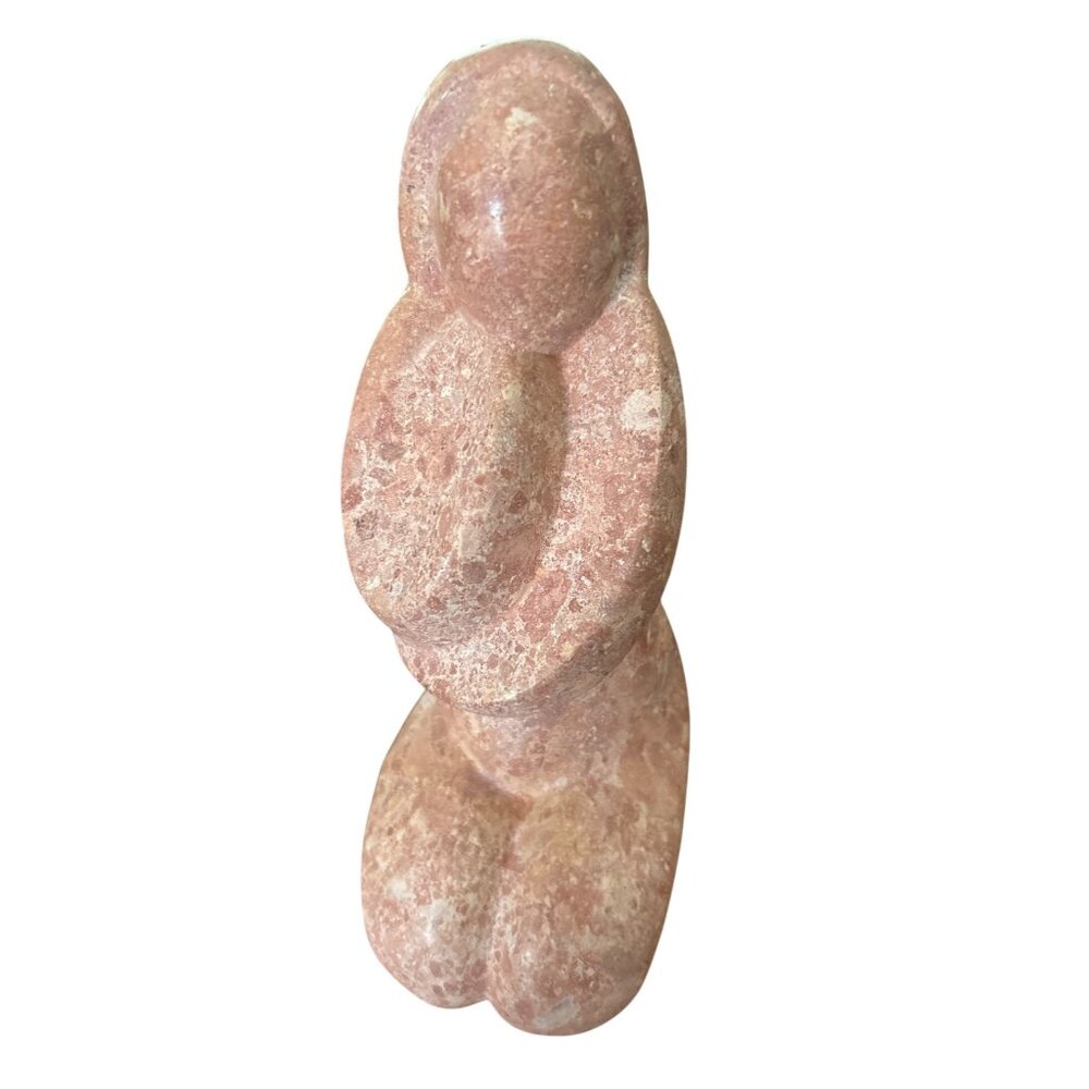 Vintage Handmade Abstract Pink Woman Stone Sculpture Signed 1998 Puerto Limon